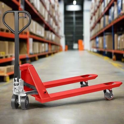 Narrow Pallet Jack in a warehouse