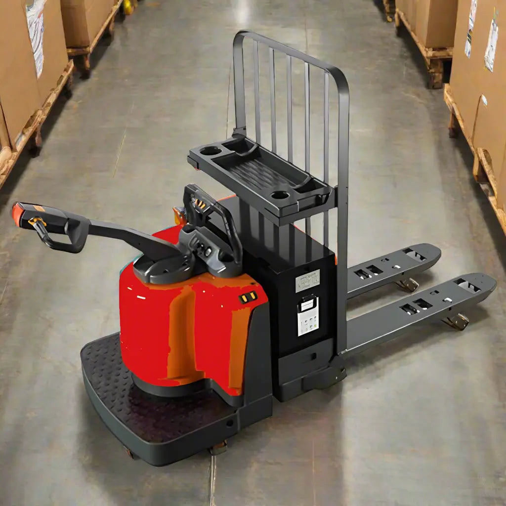 Rider Electric Pallet Jack in a warehouse