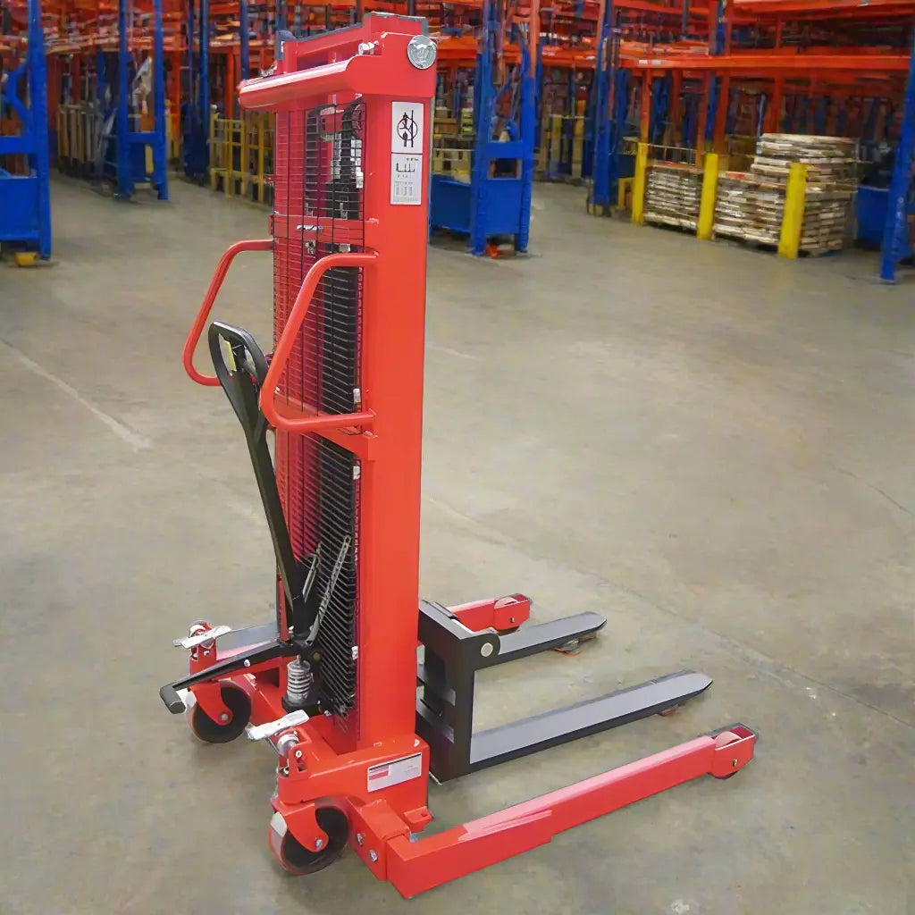 Manual Straddle Stacker in a warehouse