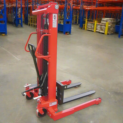 Manual Straddle Stacker in a warehouse