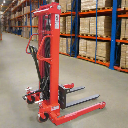 Manual Straddle Stacker in a warehouse