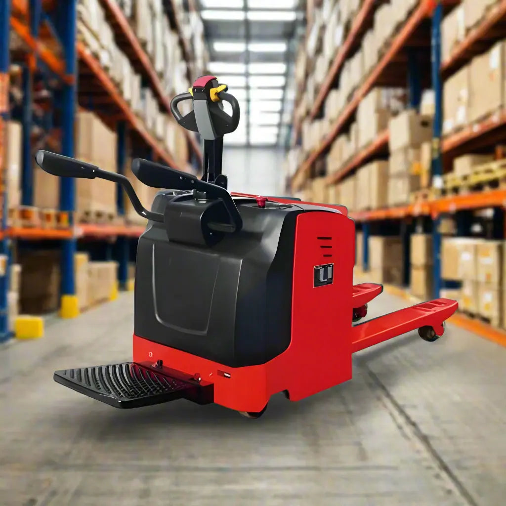 Rider Electric Pallet Jack in a warehouse