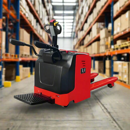 Rider Electric Pallet Jack in a warehouse