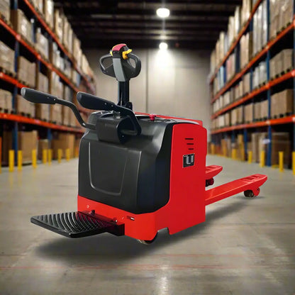 Rider Electric Pallet Jack in a warehouse
