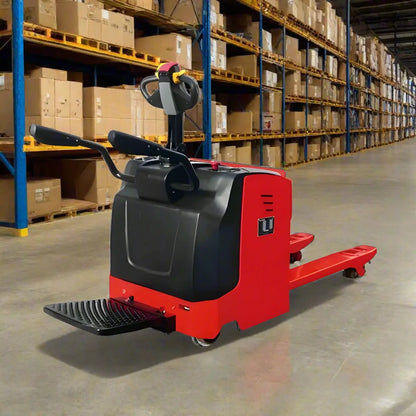 Rider Electric Pallet Jack in a warehouse
