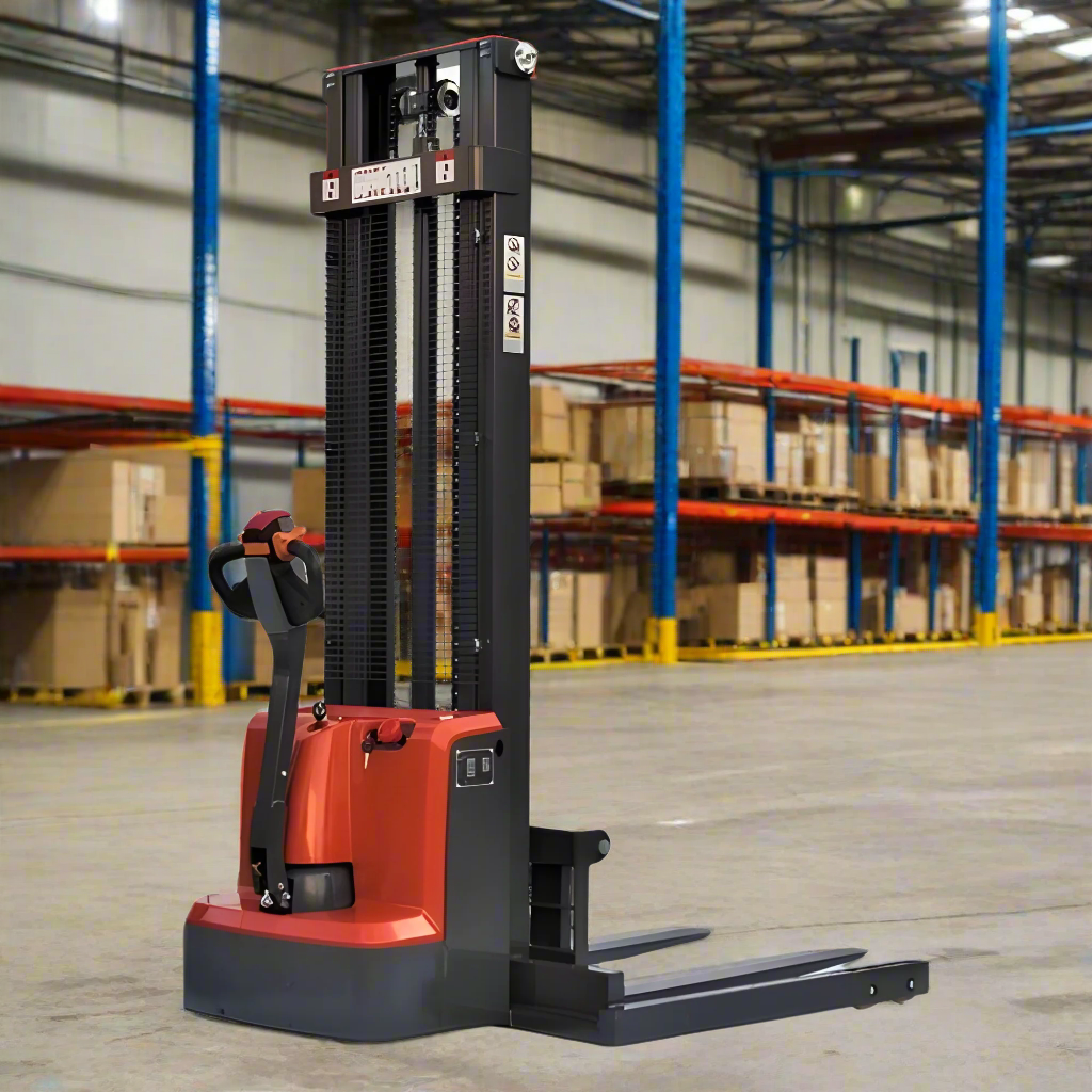 Full Power Straddle Stacker in a warehouse