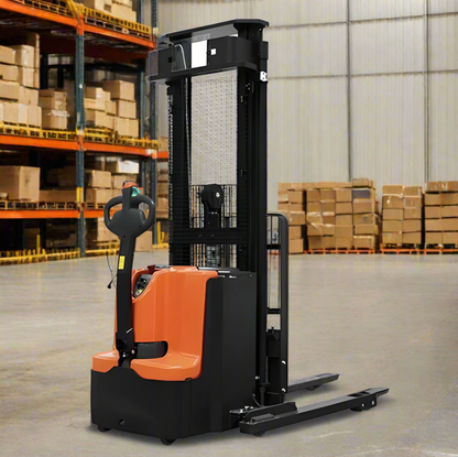 Full Power Straddle Stacker in a warehouse