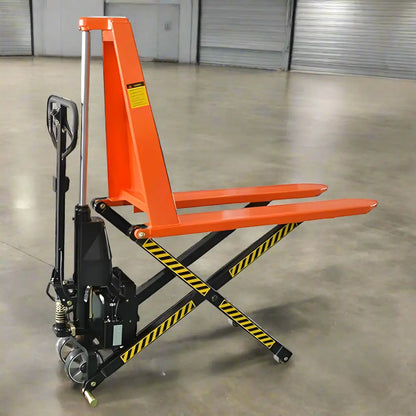 Manual Scissor Lift Pallet Jack in a warehouse