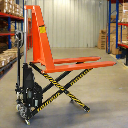 Manual Scissor Lift Pallet Jack in a warehouse