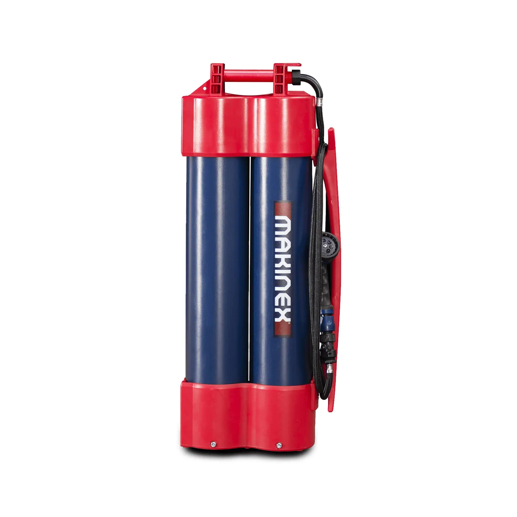 Makinex portable water unit with dual blue cylinders and red casing.