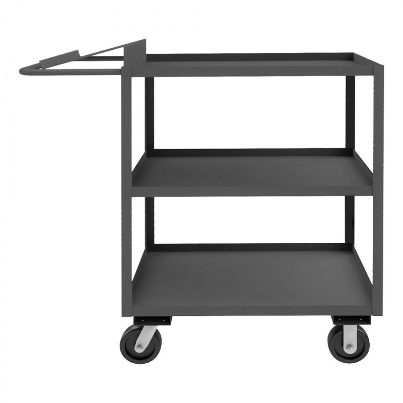 Durham Order Picking Cart With 6" x 2" Phenolic Casters, (2) Rigid And (2) Swivel, 3 Shelves, Gray