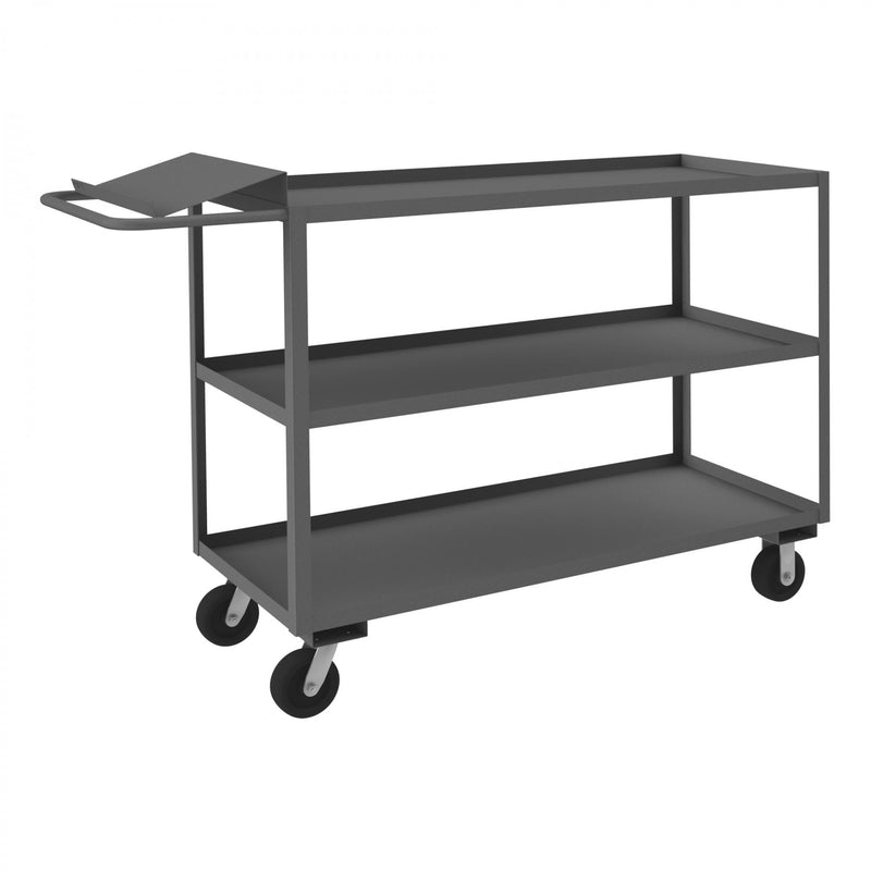 Durham Order Picking Cart With 6" x 2" Phenolic Casters, (2) Rigid And (2) Swivel, 3 Shelves