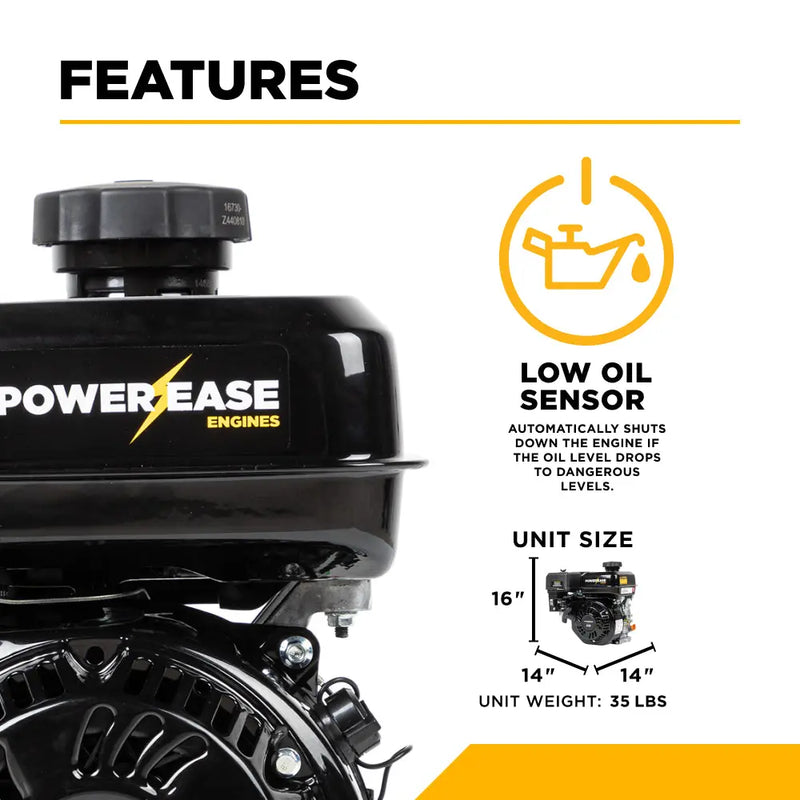 Powerease R225 Engine – 223cc, 6.03 HP, 3/4" Horizontal Shaft BE Power Equipment