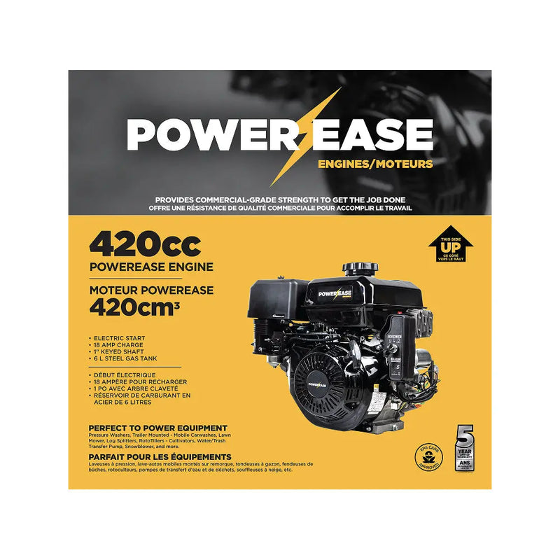 Powerease R420-18A Electric Start Engine – 420cc, 12.6 HP, 1" Horizontal Shaft BE Power Equipment