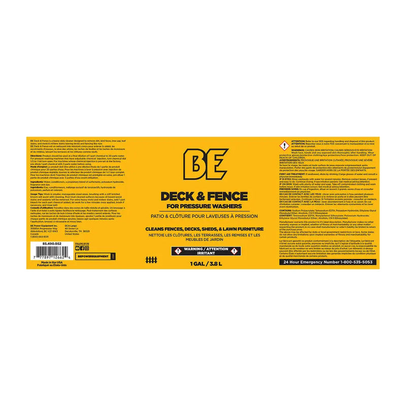 Pressure Washer Deck and Fence Detergent – 1 Gallon (4 Pack) BE Power Equipment