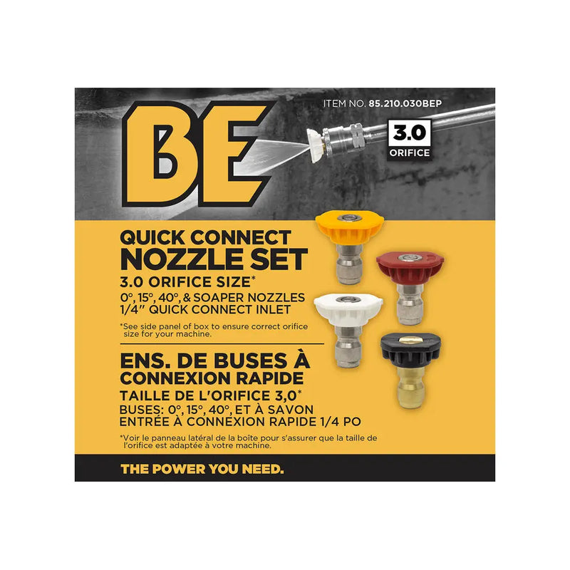 Quick Connect Pressure Washer 3.0 Nozzle Set with 0°, 15°, 40° and Soaper BE Power Equipment