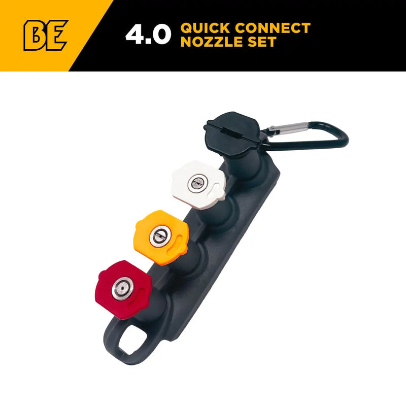 Quick Connect Pressure Washer Nozzle Set with 0°, 15°, 40°, & Soaper with Holder & Clip BE Power Equipment
