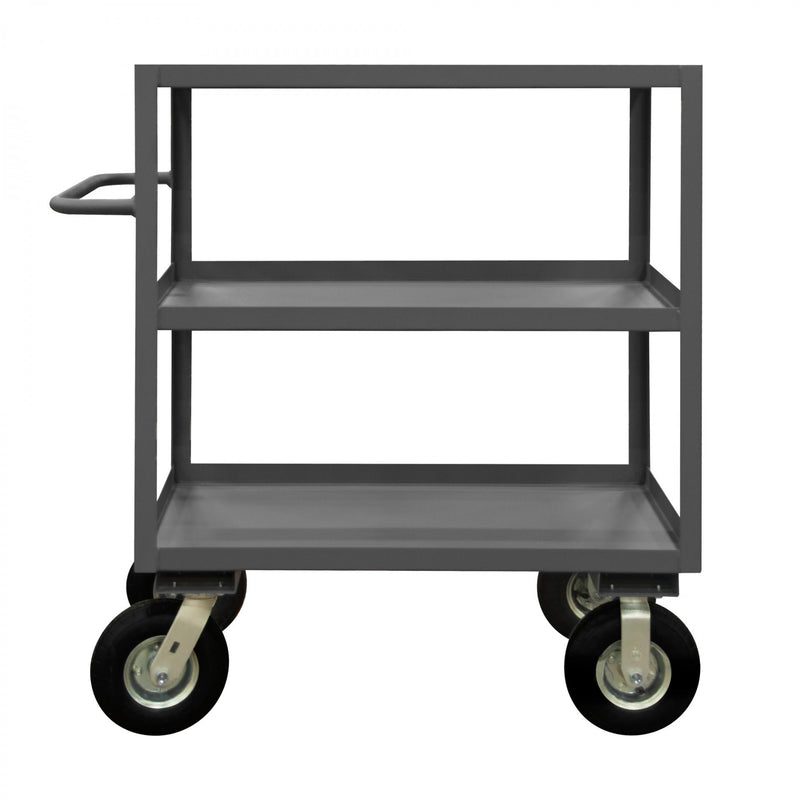 Durham Instrument Cart, 14 Gauge Steel, 3 Lipped Shelves, 24 x 36, 1200 lbs. Capacity, (2) Rigid, Gray