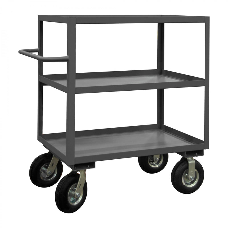 Durham Instrument Cart, 14 Gauge Steel, 3 Lipped Shelves, 24 x 36, 1200 lbs. Capacity, (2) Rigid, Gray