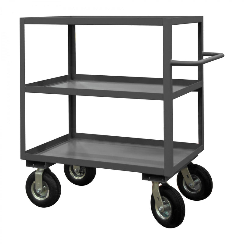 Durham Instrument Cart, 14 Gauge Steel, 3 Lipped Shelves, 24 x 36, 1200 lbs. Capacity, (2) Rigid, Gray