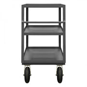 Durham Instrument Cart, 14 Gauge Steel, 3 Lipped Shelves, 24 x 36, 1200 lbs. Capacity, (2) Rigid, Gray