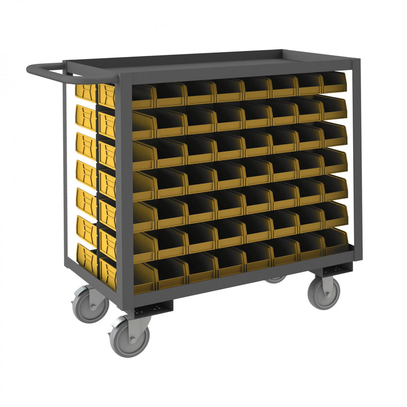 Durham Stock Cart, 2 Shelves, 18 x 36, 14 Gauge, 1200 lbs. Capacity, 112 Yellow Bins, Gray