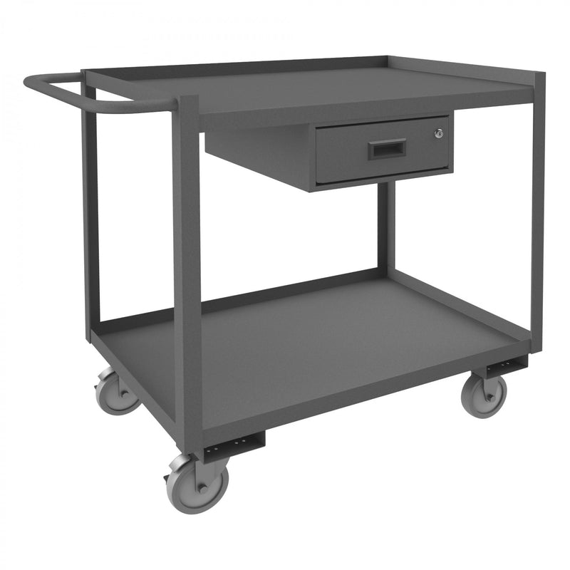 Durham Stock Cart, 2 Shelves, 24 x 36, 14 Gauge, 1200 lbs. Capacity, 1 Drawer