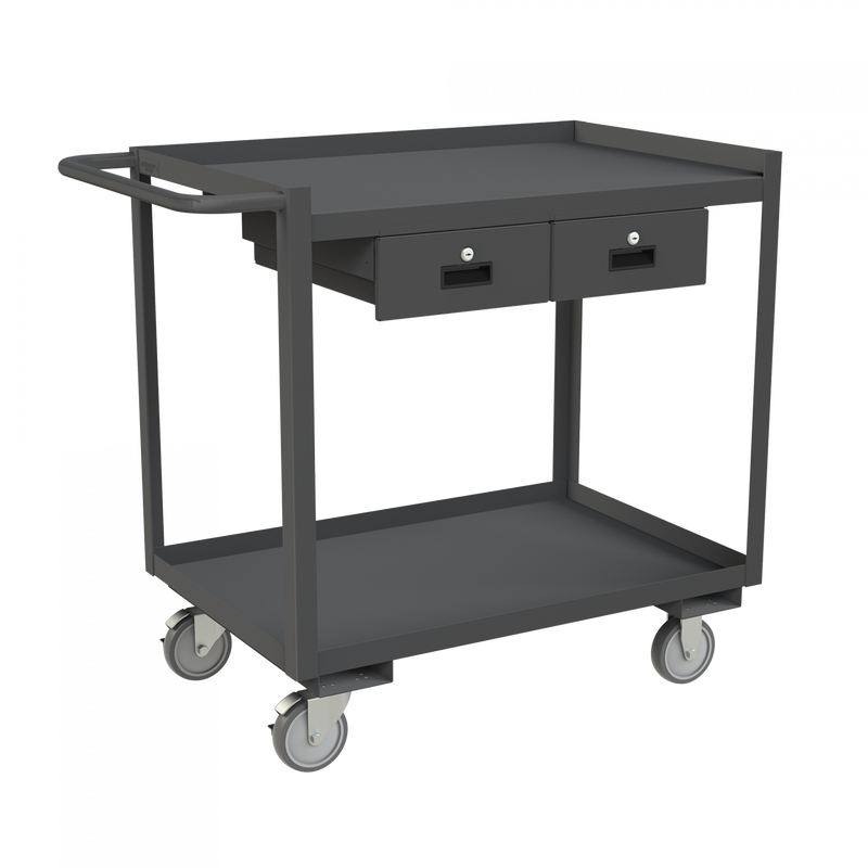 Durham Stock Cart, 2 Shelves, 24 x 36, 14 Gauge, 1200 lbs. Capacity, 2 Drawers