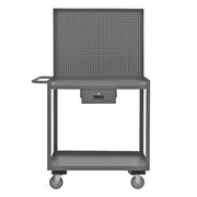 Durham Stock Cart/WorkStation With Pegboard Panel, 2 Shelves, 24 x 36, 14 Gauge, 1200 lbs. Capacity
