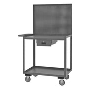 Durham Stock Cart/WorkStation With Pegboard Panel, 2 Shelves, 24 x 36, 14 Gauge, 1200 lbs. Capacity