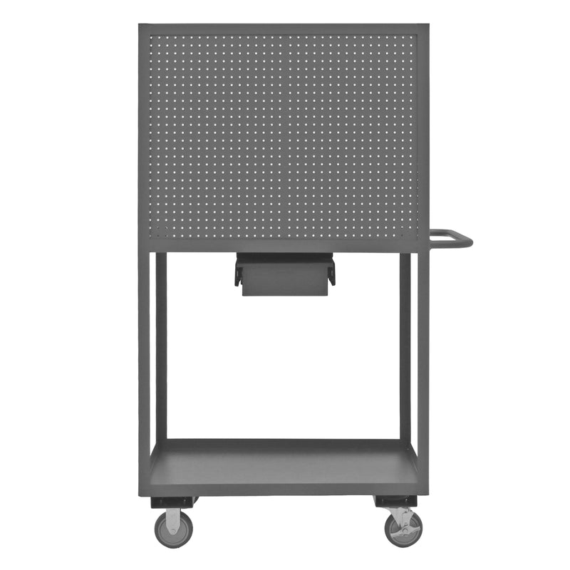 Durham Stock Cart/WorkStation With Pegboard Panel, 2 Shelves, 24 x 36, 14 Gauge, 1200 lbs. Capacity