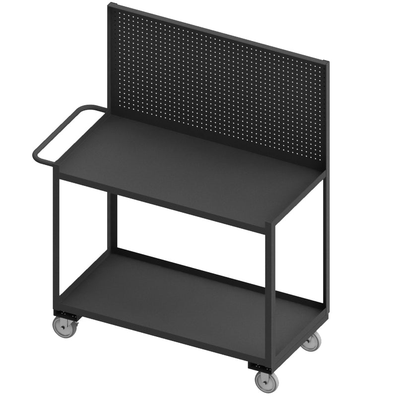 Durham Stock Cart/WorkStation With Pegboard Panel, 24 x 36, 14 Gauge, 1200 lbs. Capacity