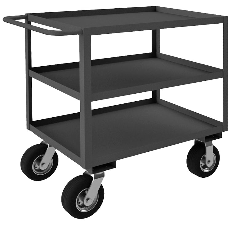 Durham Stock Cart, 3 Shelves, 24 x 36, 14 Gauge, 1200 lbs. Capacity, Gray