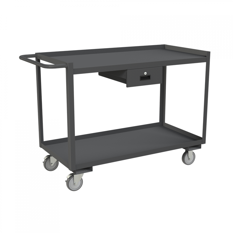 Durham Stock Cart, 2 Shelves, 24 x 48, 14 Gauge, 1200 lbs. Capacity, 1 Drawer
