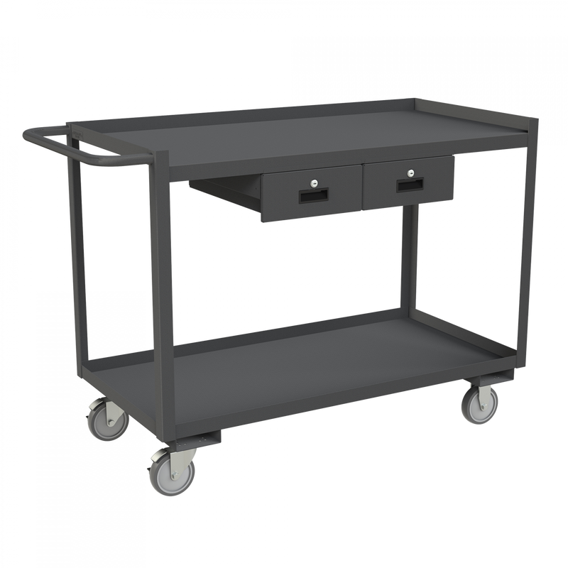 Durham Stock Cart, 2 Shelves, 24 x 48, 14 Gauge, 1200 lbs. Capacity, 2 Drawers