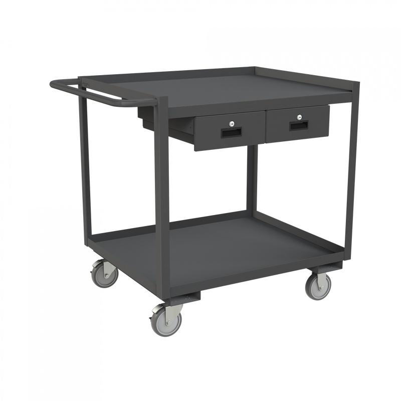 Durham Stock Cart, 2 Shelves, 30 x 36, 14 Gauge, 1200 lbs. Capacity, 2 Drawers