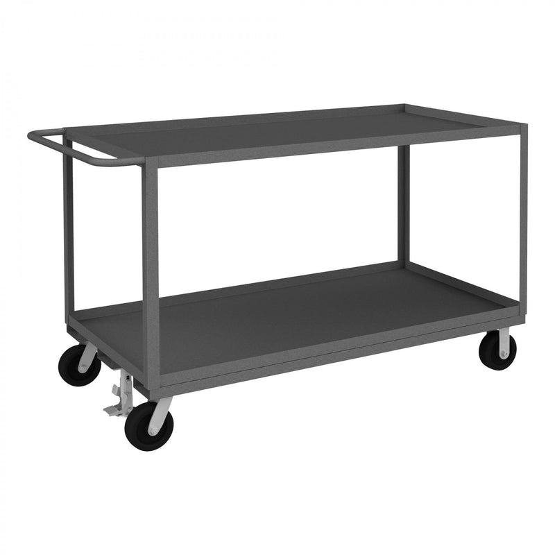 Durham Stock Cart, 2 Shelves, 30 x 60, 14 Gauge, 2400 lbs. Capacity, Floor Lock, Gray