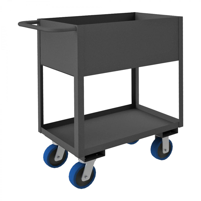 Durham Stock Cart, 2 Shelves, 12" High Lips, 18 x 30, 14 Gauge, 3600 lbs. Capacity, Gray