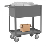 Durham Stock Cart, 2 Shelves, 12" High Lips, 18 x 30, 14 Gauge, 1200 lbs. Capacity, Gray