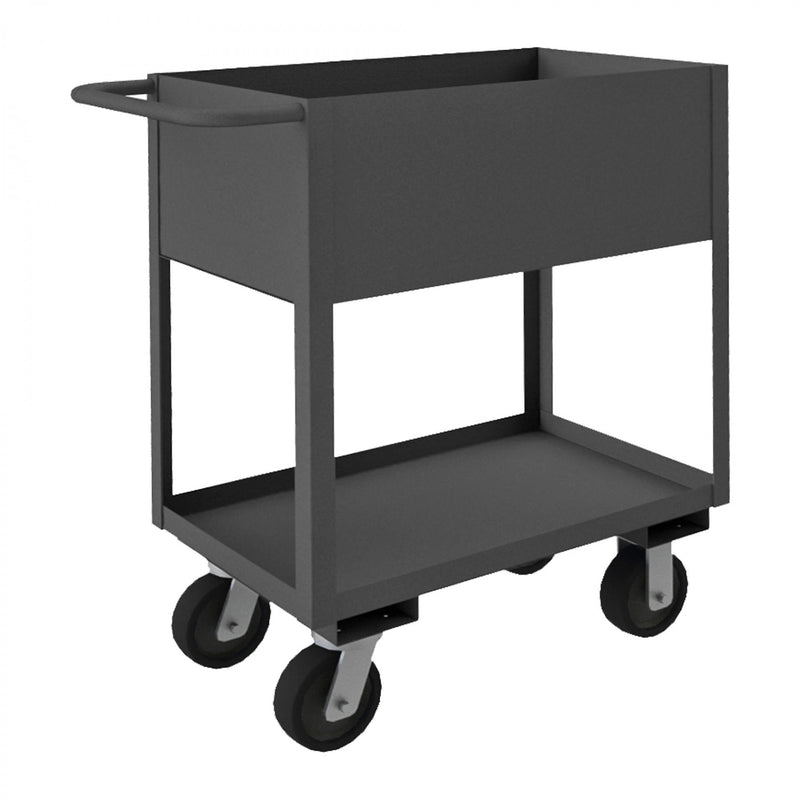 Durham Stock Cart, 2 Shelves, 12" High Lips, 18 x 30, 14 Gauge, 3600 lbs. Capacity, Gray