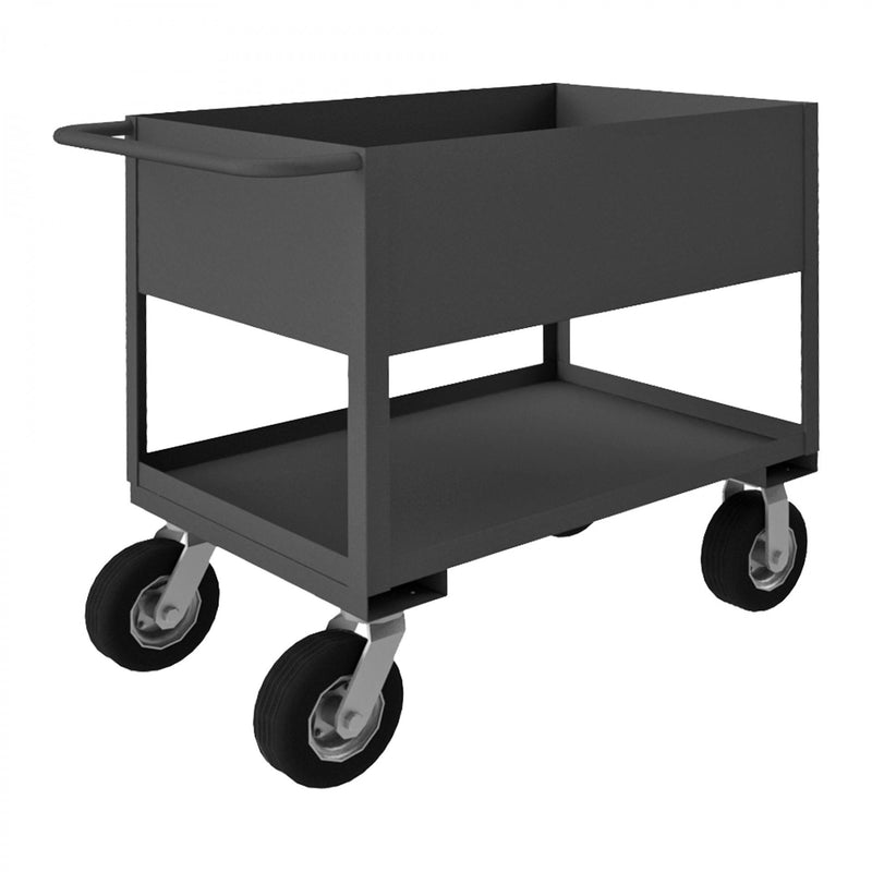 Durham Stock Cart, 2 Shelves, 12" High Lips, 24 x 36, 14 Gauge, 1200 lbs. Capacity, Gray