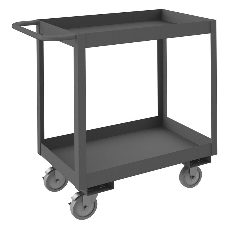 Durham Stock Cart, 2 Shelves, 3" High Lips, 18 x 30, 14 Gauge, 1200 lbs. Capacity, Gray