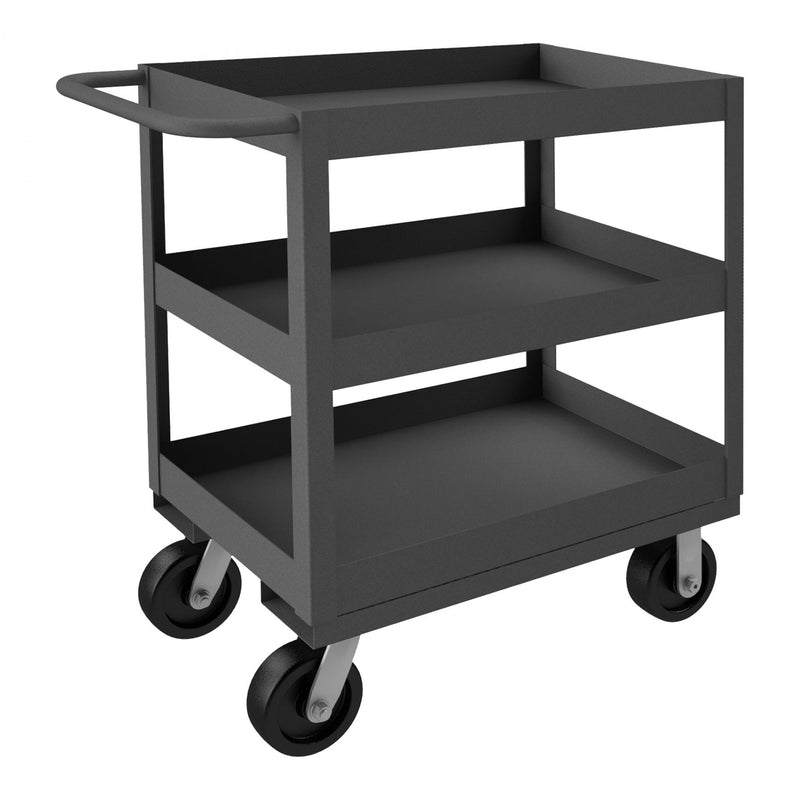 Durham Stock Cart, 3 Shelves, 3" High Lips, 18 x 30, 14 Gauge, 3600 lbs. Capacity