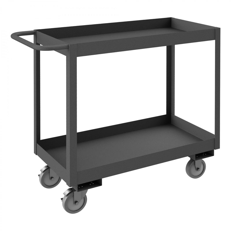 Durham Stock Cart, 2 Shelves, 3" High Lips, 24 x 36, 14 Gauge, 1200 lbs. Capacity, Gray