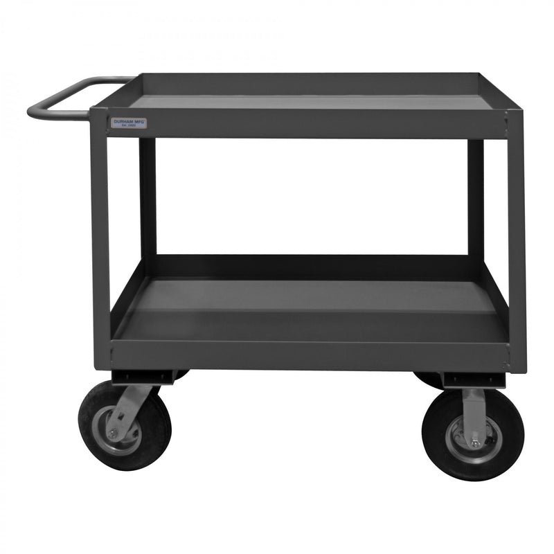 Durham Stock Cart, 2 Shelves, 3" High Lips, 24 x 36, 14 Gauge, 1200 lbs. Capacity, Gray