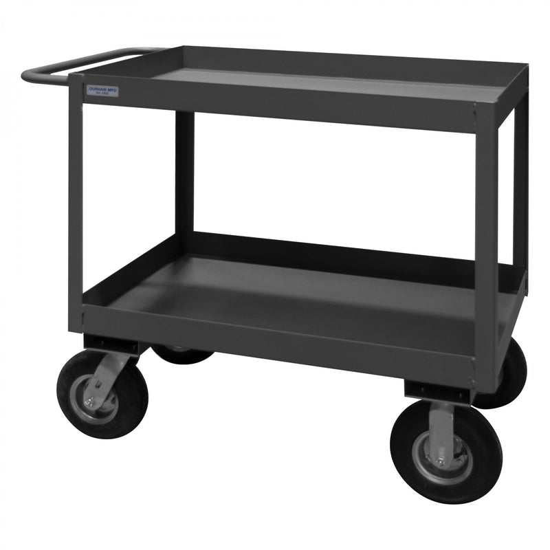 Durham Stock Cart, 2 Shelves, 3" High Lips, 24 x 36, 14 Gauge, 1200 lbs. Capacity, Gray