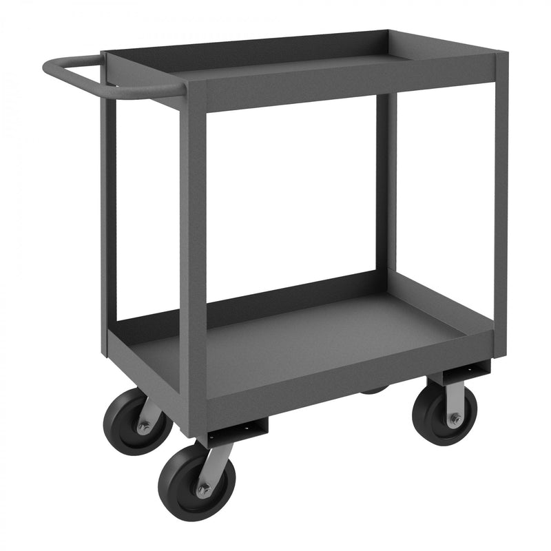 Durham Stock Cart, 2 Shelves, 3" High Lips, 24 x 48, 14 Gauge, 3600 lbs. Capacity, Gray