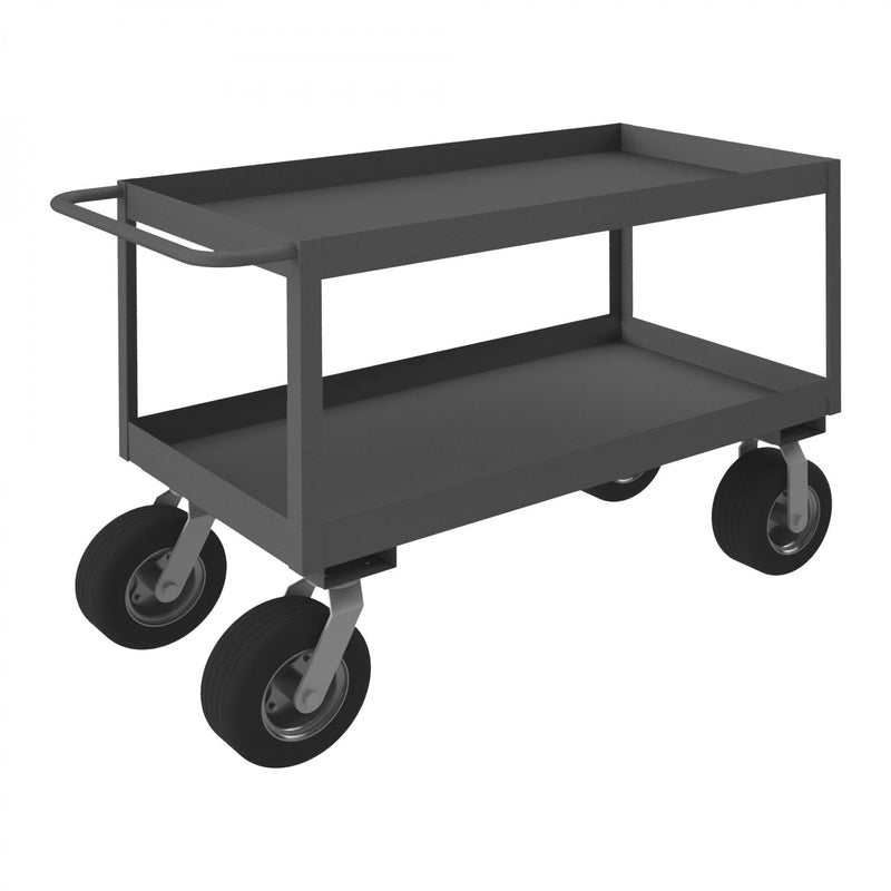 Durham Stock Cart, 2 Shelves, 3" High Lips, 24 x 48, 14 Gauge, 1200 lbs. Capacity, Gray