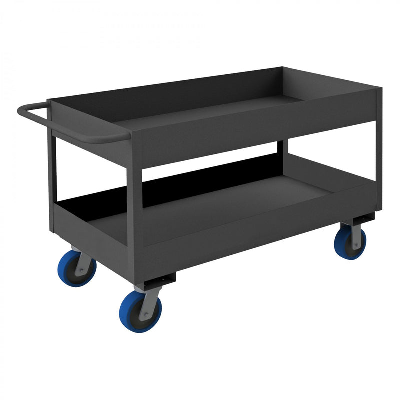 Durham Stock Cart, 2 Shelves, 6" High Lips, 24 x 36, 14 Gauge, 3600 lbs. Capacity, Gray