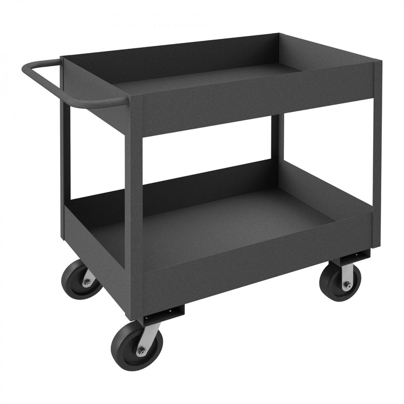 Durham Stock Cart, 2 Shelves, 6" High Lips, 24 x 36, 14 Gauge, 3600 lbs. Capacity, Gray